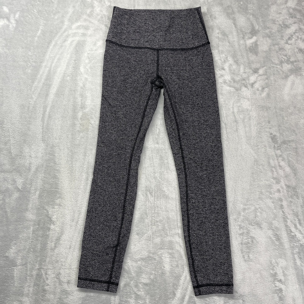 Lululemon Wunder Under Leggings Womens 4 (23x32) White Black Herringbone Pull On